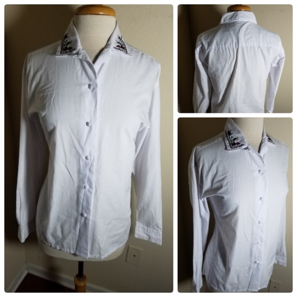 Separate Issue White Button Up Blouse Embroidered - Picture 1 of 8